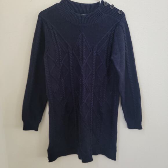 Woolovers Medium Blue‎ Crochet Cable Knit 100% Pure Wool Fisherman Sweater Dress - Picture 14 of 15
